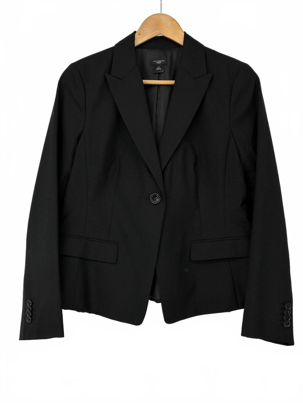 Ann Taylor Women's Petite Black Single Button Blazer Jacket Size 12P
